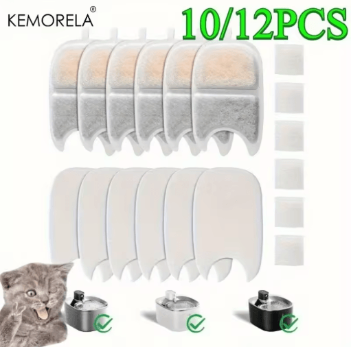 Replacement Pet Water Fountain Filter Sponges Compatible with 4L / 135 fl oz Cat & Dog Fountains (10/12 PCS)