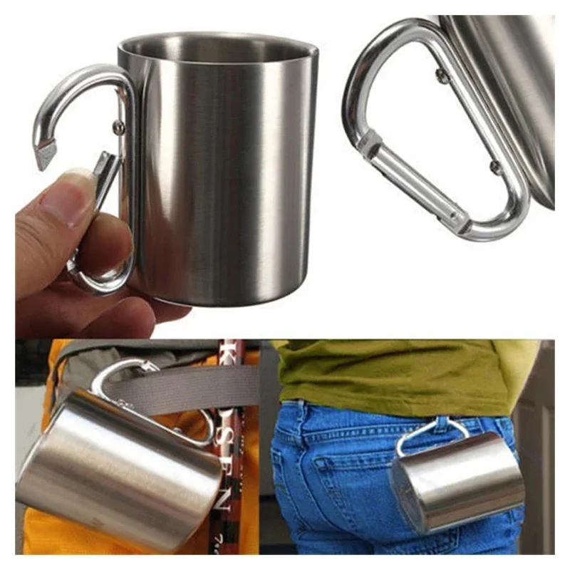 Portable Stainless Steel Travel Water Cup Outdoor Camping Button Design