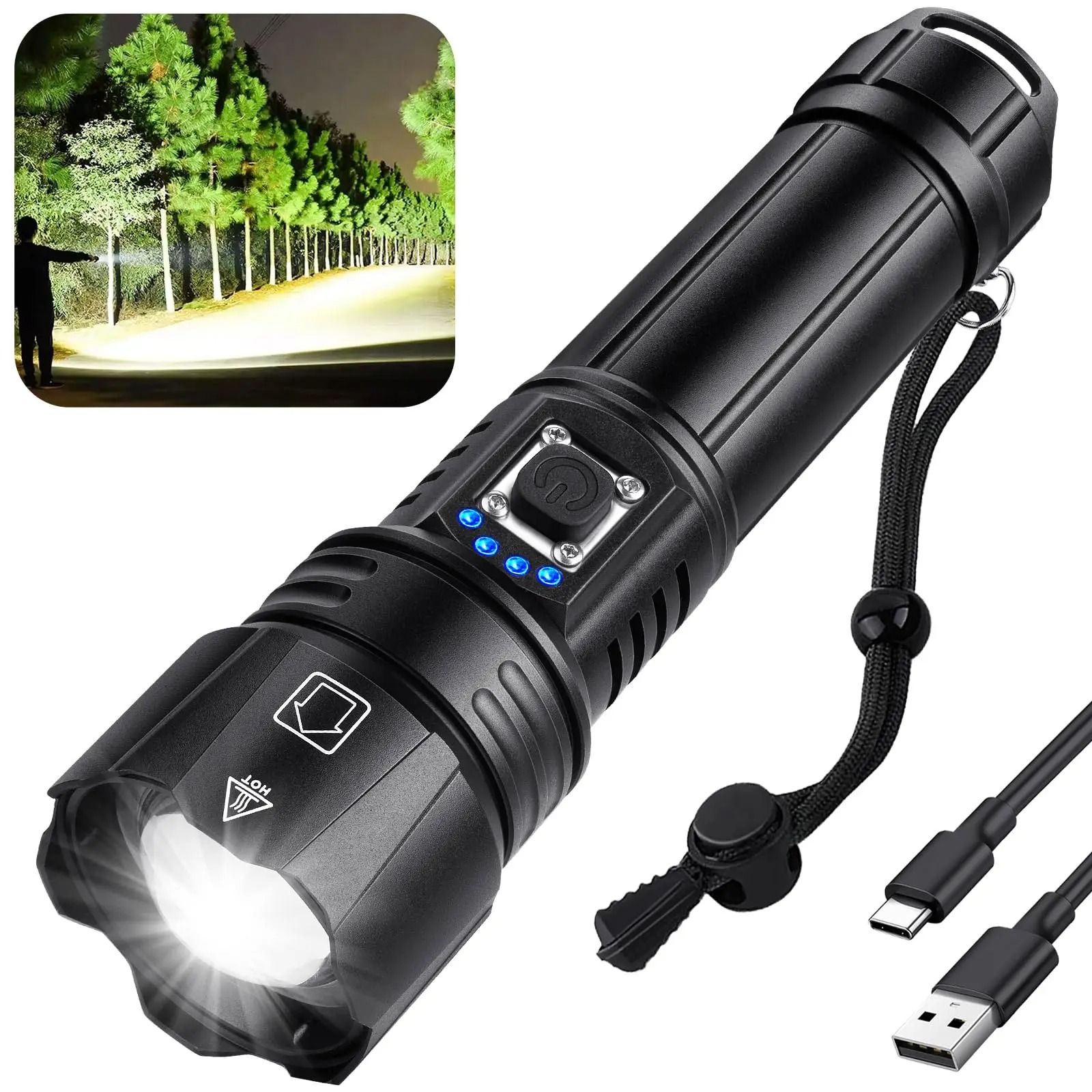 Rechargeable High Lumen Flashlight Waterproof 990000 Lumens with 5 Modes