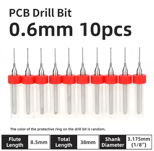 TOOLEYE Micro PCB Drill Bit Set – 10pcs Precision CNC Drills (0.1–3.175mm, 1/8 Shank)