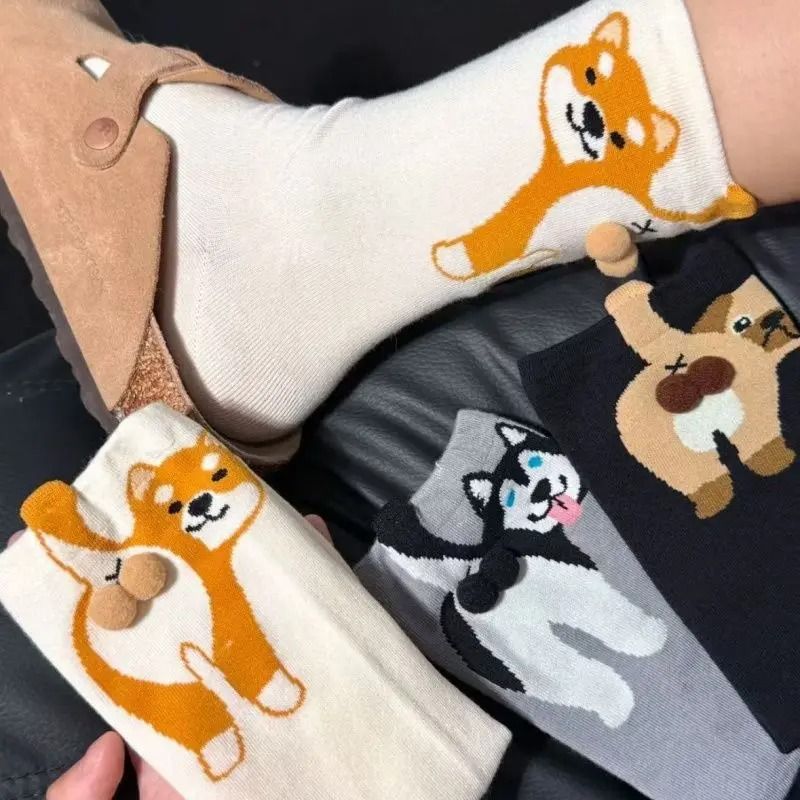 Cartoon Cat Egg Cozy Mid Calf Socks