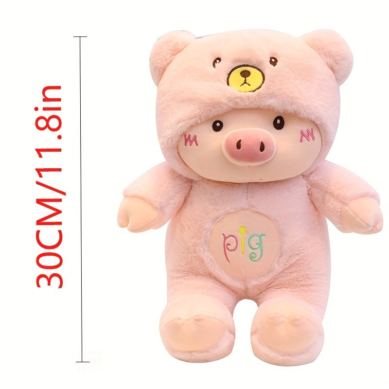 Stuffed Cartoon Pig Plush Toy with Bear Hat, Cute Doll for Bed Sofa Decoration, Birthday Gifts for Kids & Adults