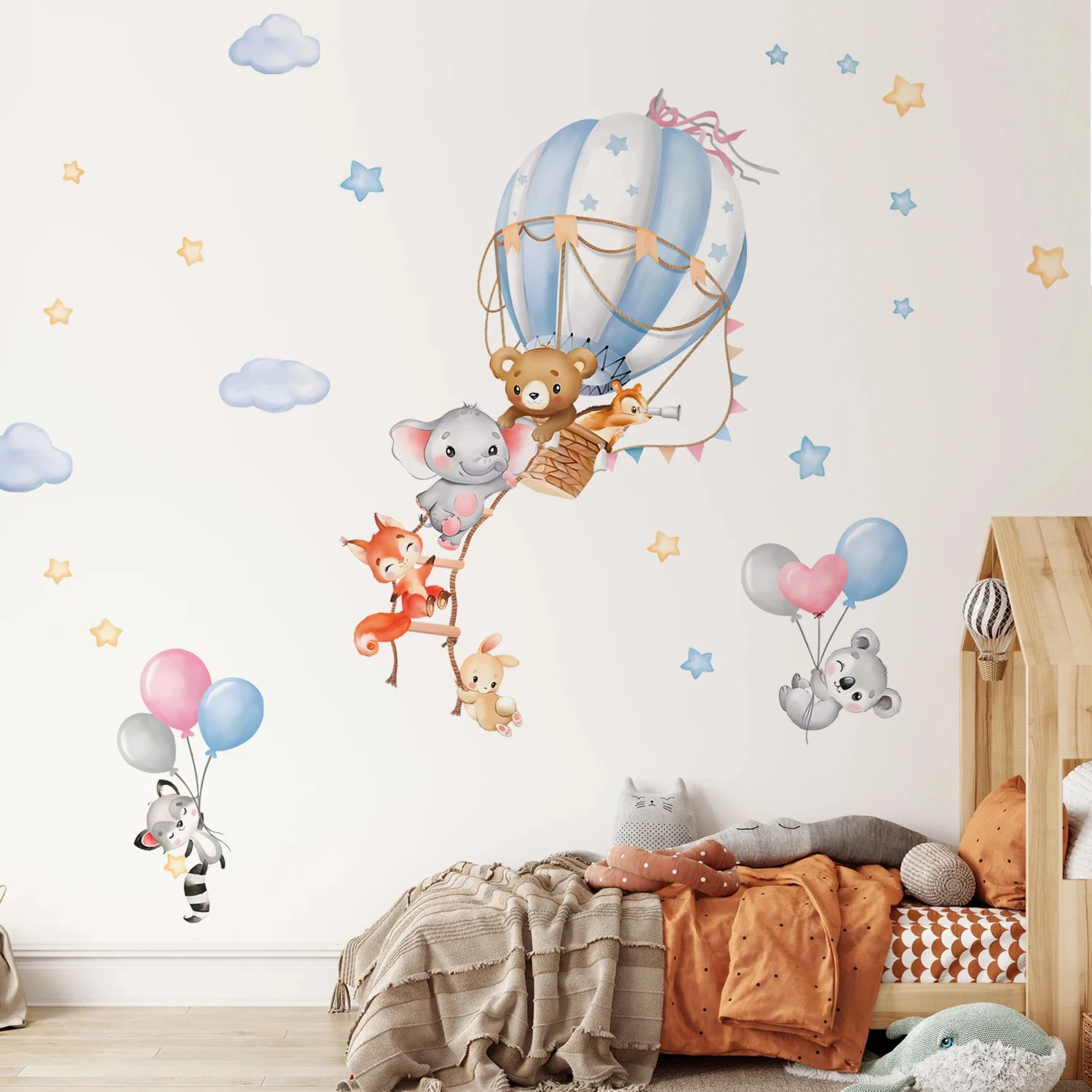 Cartoon Bear Balloon Wall Stickers Kids Room Nursery Wall Decals