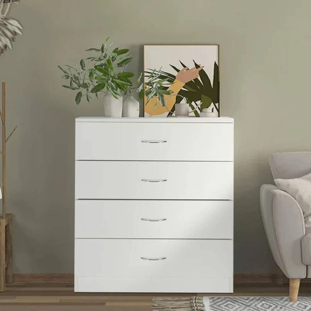 Modern Bedroom Storage Cabinet with 4 Drawers Stylish Nightstand Dresser for Organizing