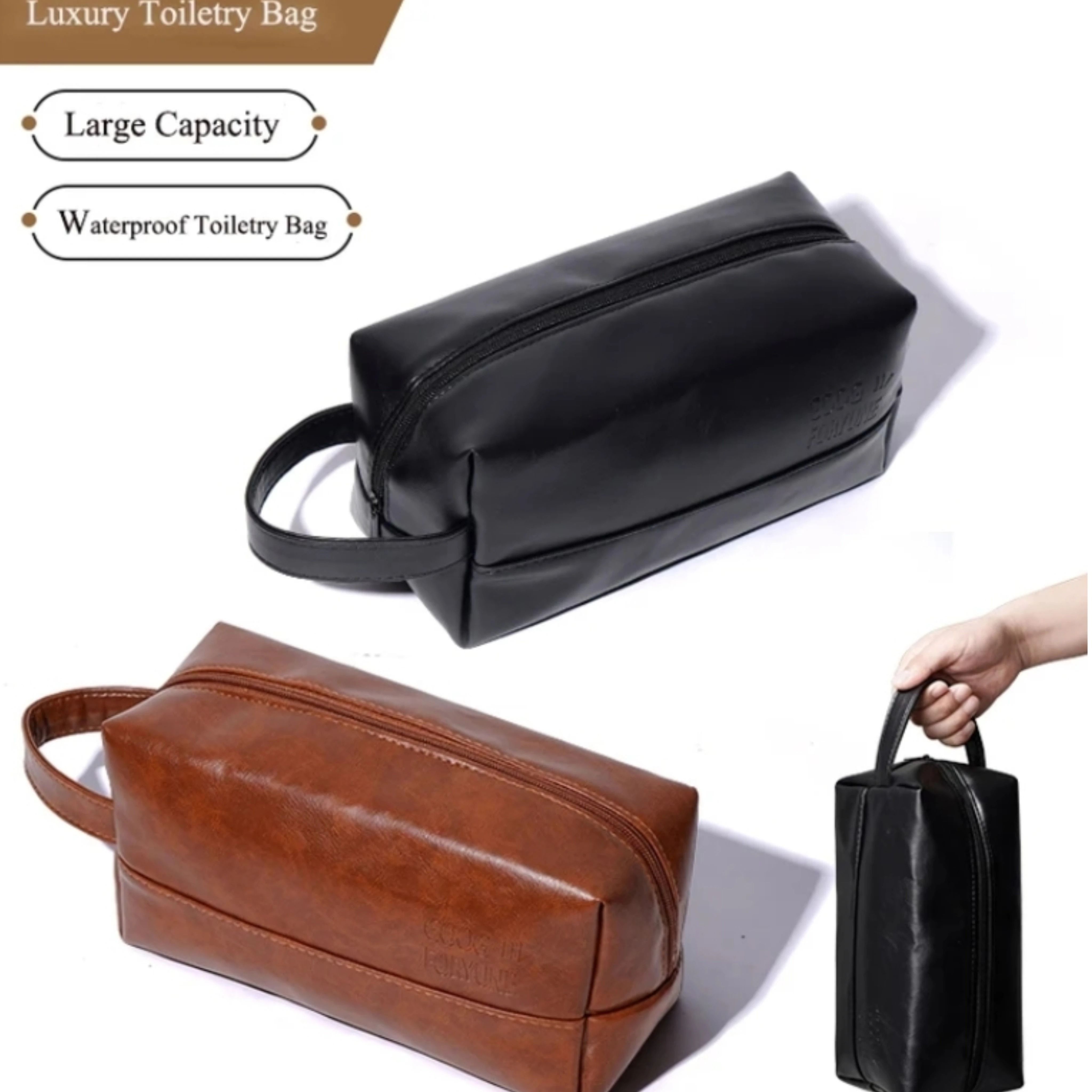 Mens Business PU Leather Travel Toiletry Bag