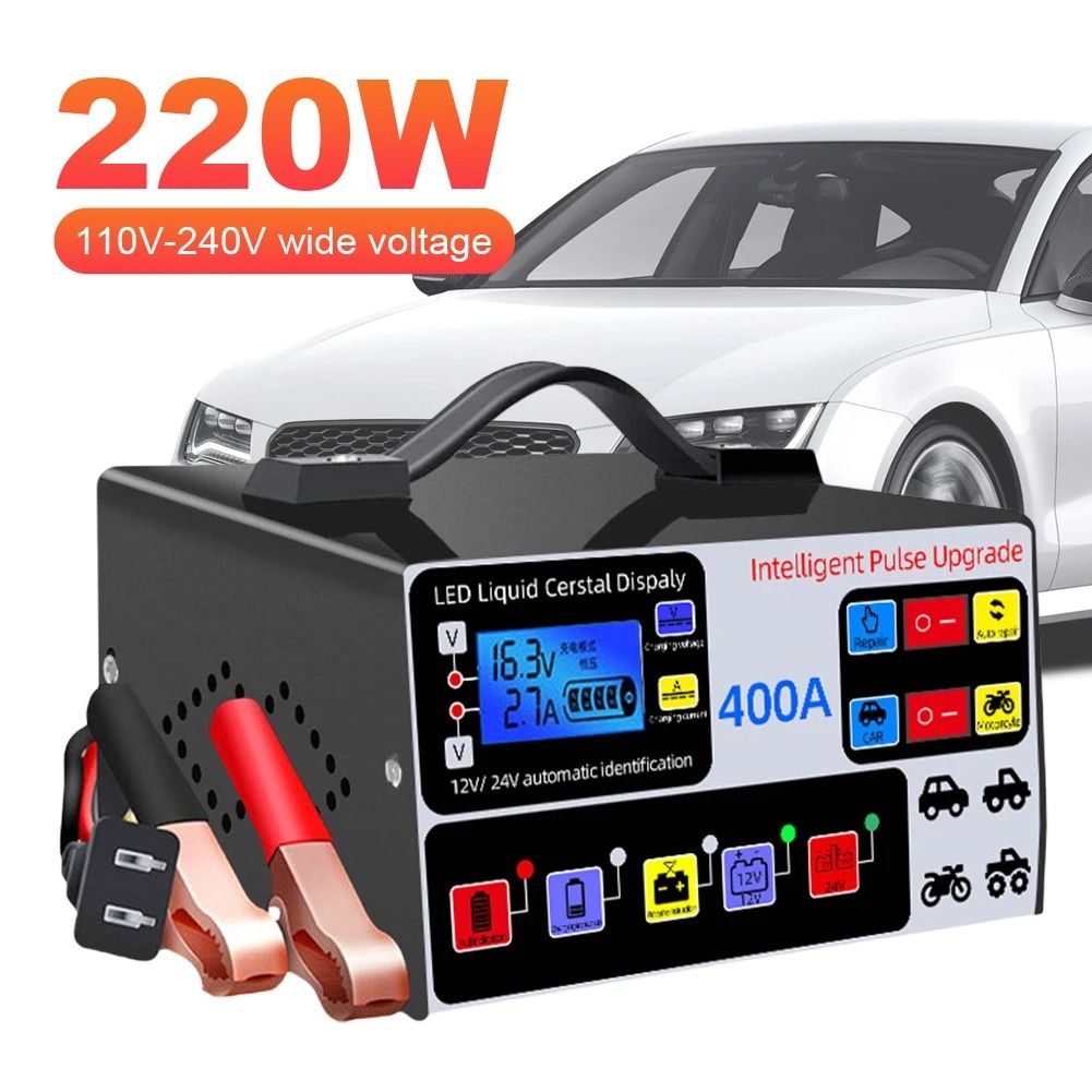 Smart Car Battery Charger 12V 24V with LCD Display Pulse Repair