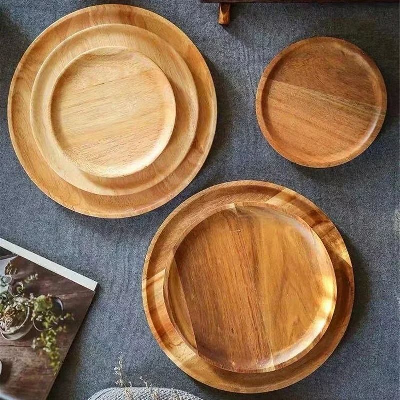 Wooden Round Serving Platter Tray Made from Natural Acacia Wood