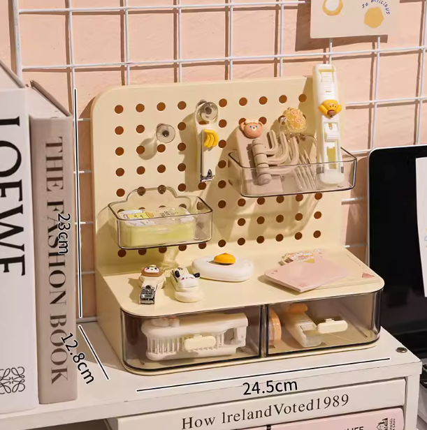 Drawer Style Desktop Perforated Board Storage Box, Large Capacity Stationery Organizing Box, Dust-Proof Storage Rack