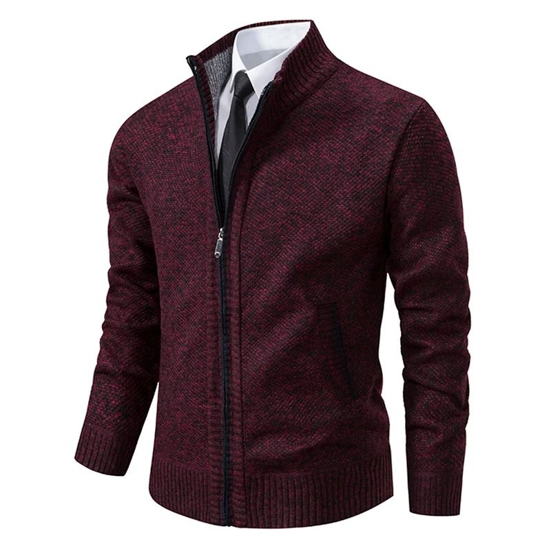 Men Casual Fleece Zipper Stand Collar Cardigan Warm Winter Sweater