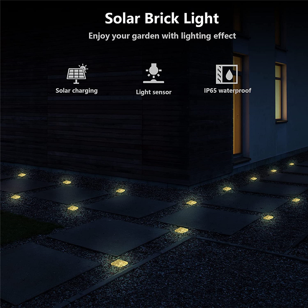 Outdoor Solar Brick Ice Cube Light Waterproof LED Landscape Lamp, Step Path Pathway Garden Yard Party Christmas Lighting