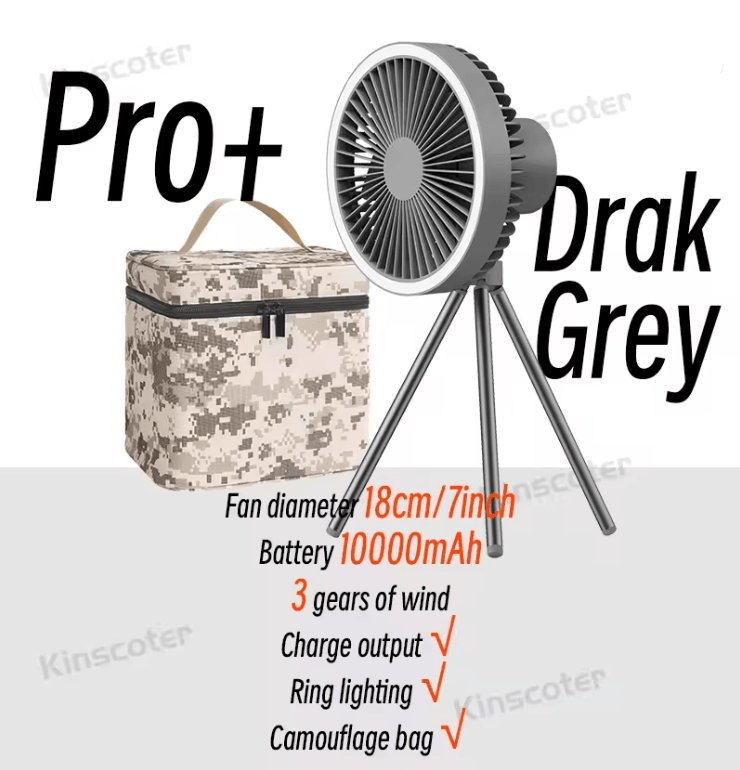 BreezeMax Rechargeable Camping Fan with Power Bank and LED Light