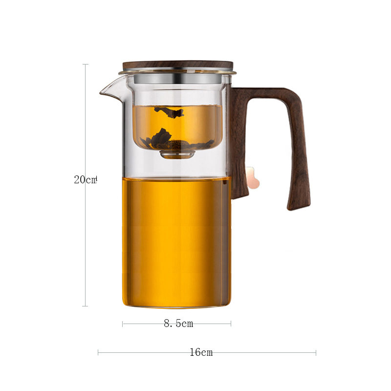 New Tea Pot with Magnetic Switch, Glass, Wood Handle, Tea Separation