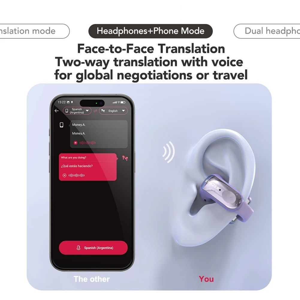 Open Ear Bluetooth Translation Earbuds with Smart Display