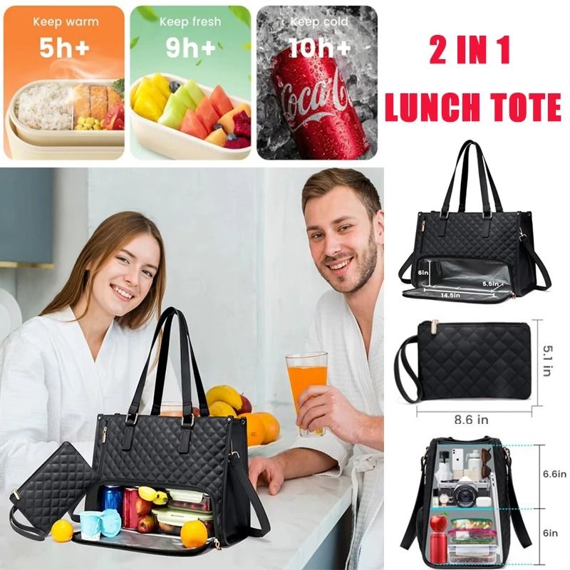 Womens 2 in 1 Insulated Lunch Bag Suitable for 15.6 Inch Laptops Leak Proof Insulated Work Bag Waterproof Picnic Cooler