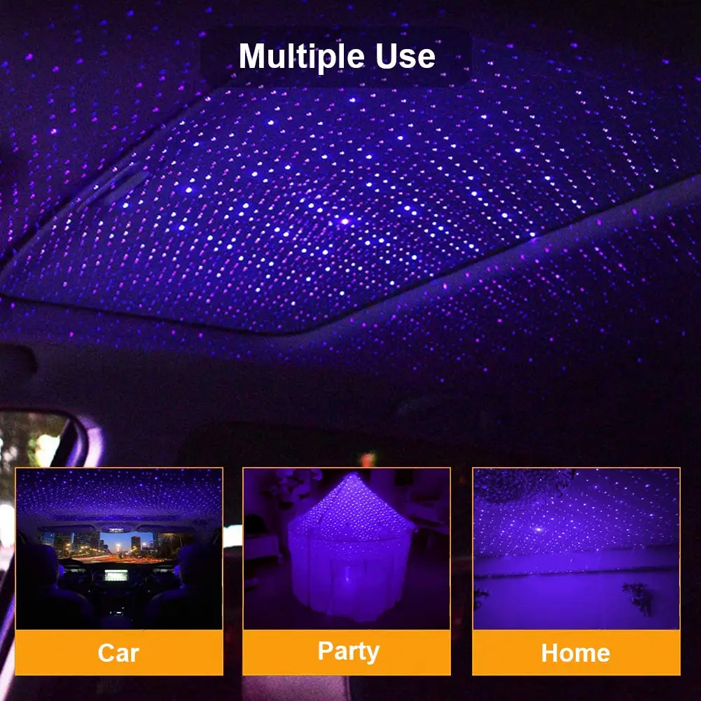 Romantic LED Starry Sky Night Light, USB Galaxy Star Projector Lamp for Car Roof Room Ceiling Decor