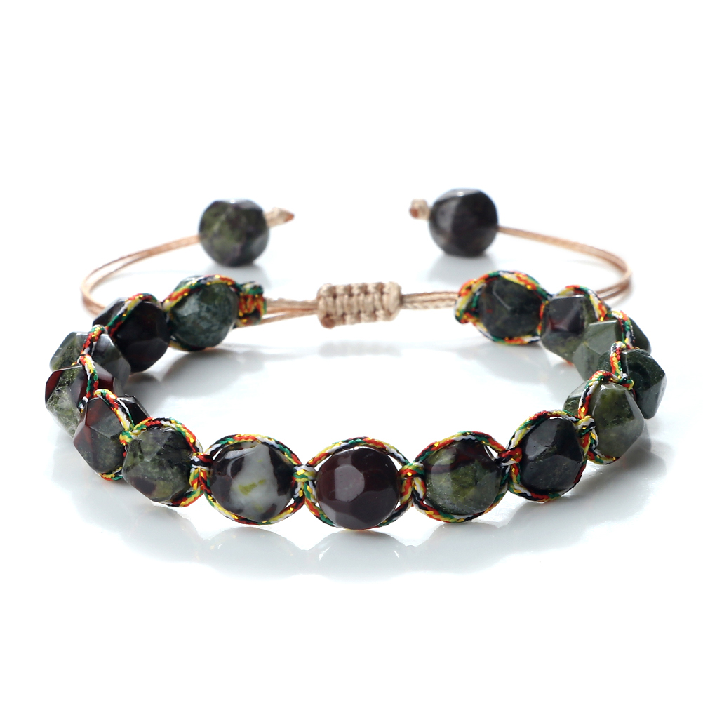 Women Malay Stone Cut Face Bracelet Yellow Agate Handmade Wristband Vacation Healing Beach Jewelry