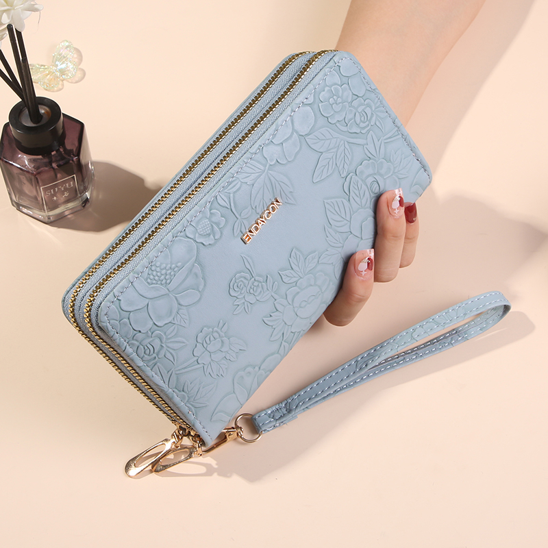 Double Layer Wallet for Women, Fashion Long Handbag, Zipper Purse with Phone Bag, Large Capacity