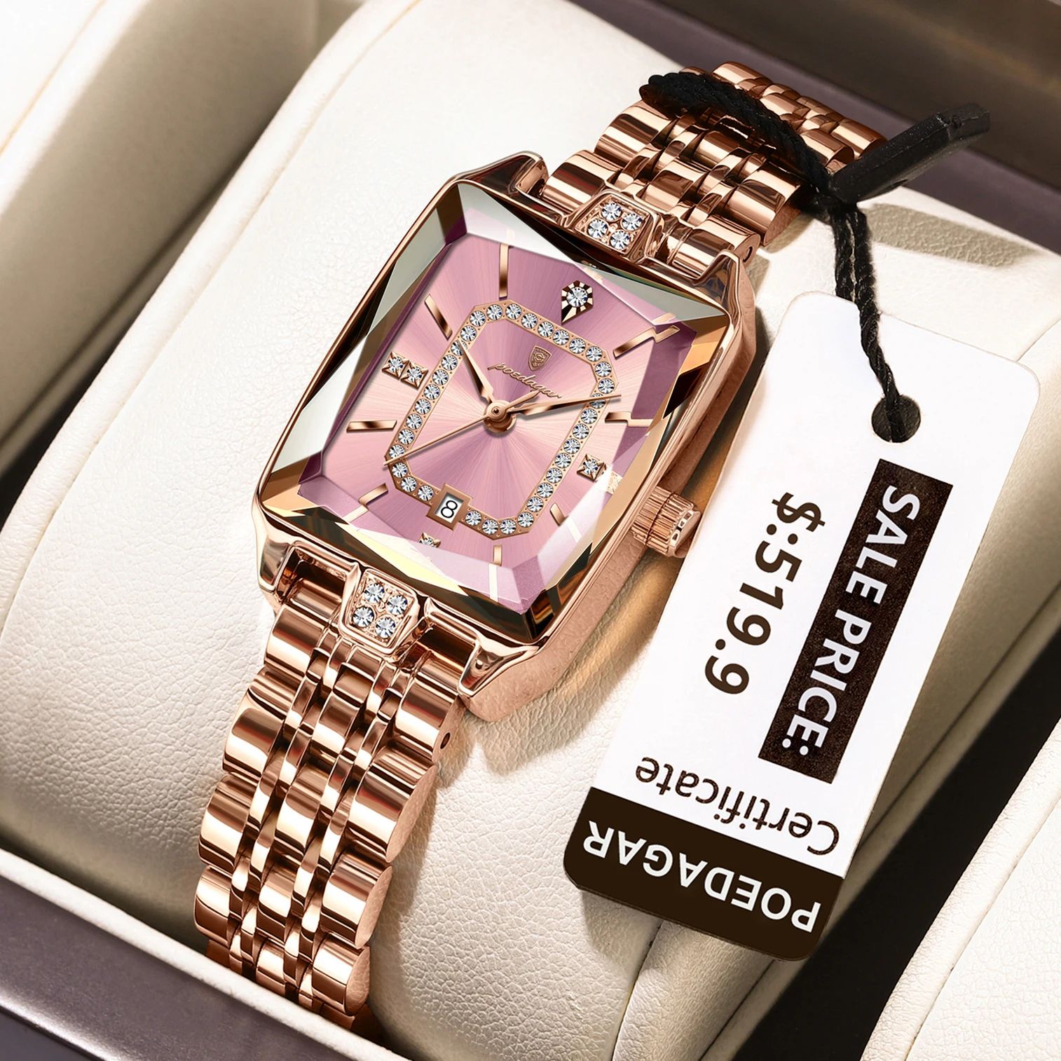 POEDAGAR Luxury Waterproof Rectangle Women's Quartz Watch with Calendar