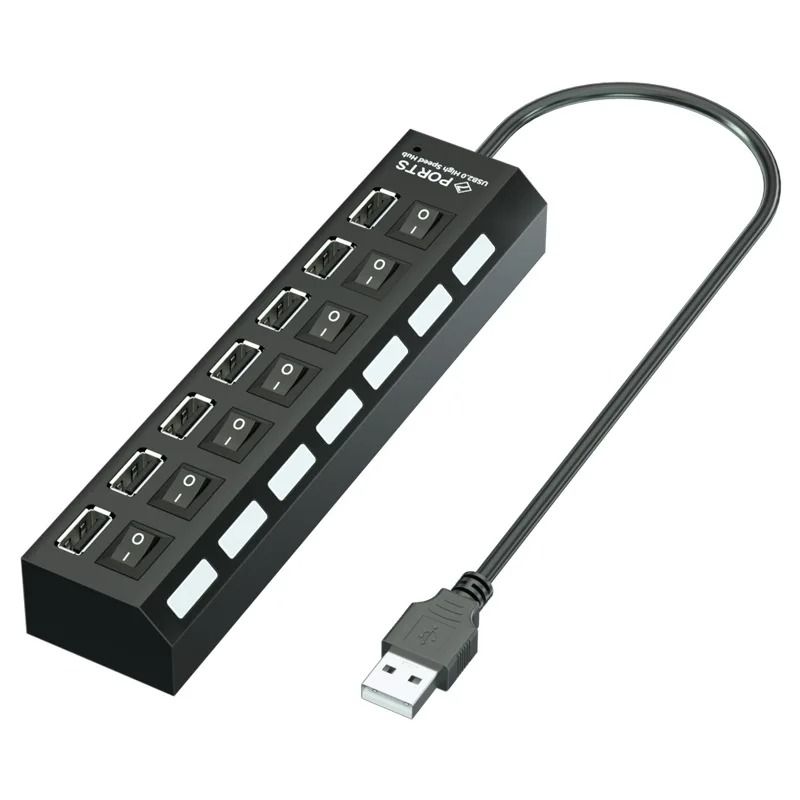 USB Hub 7 Port Multi Splitter with Power Switch for PC and Laptop Accessories