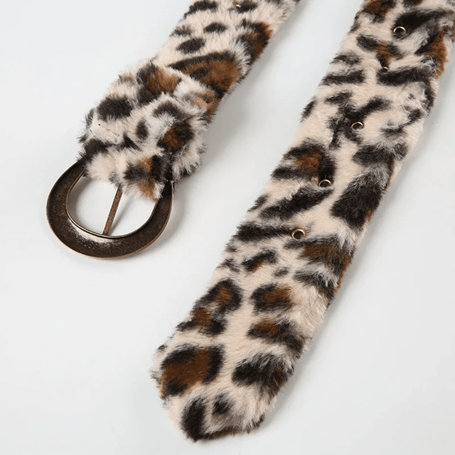 Leopard Print Plush Belt Adjustable Fashion Street Style Accessory
