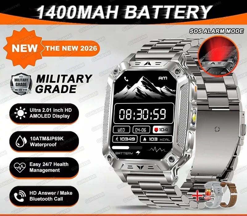 TANK Ultra Military Smart Watch – 1400mAh Battery & 2.01