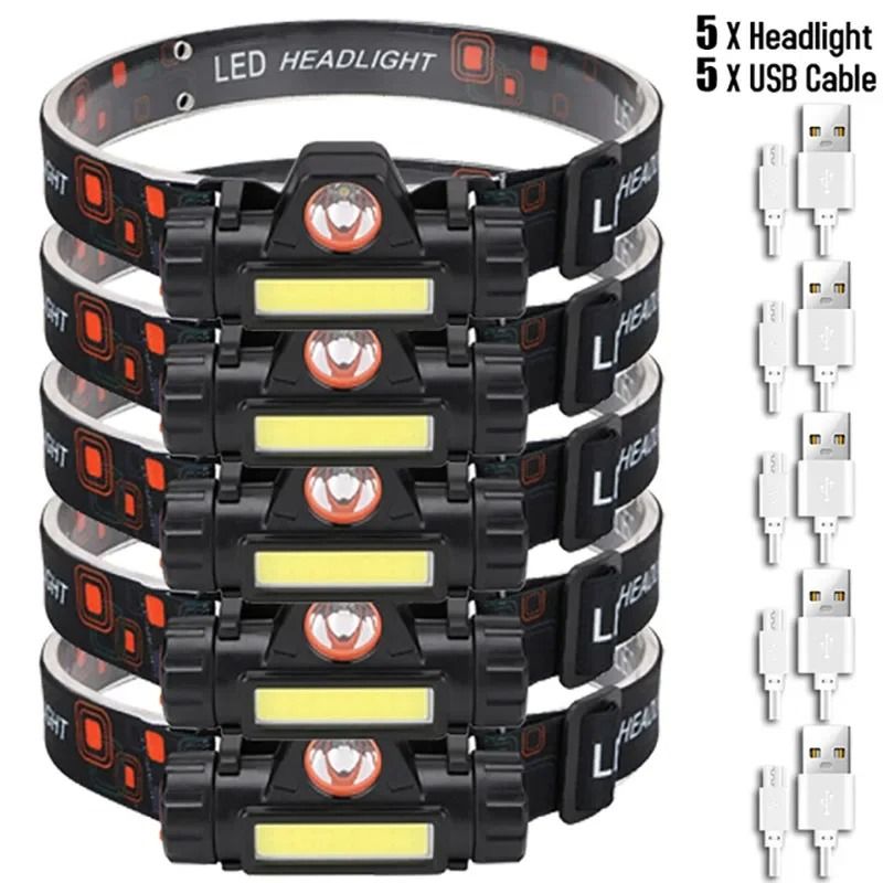 Rechargeable LED Headlamp with Dual Light Sources and Magnetic Base