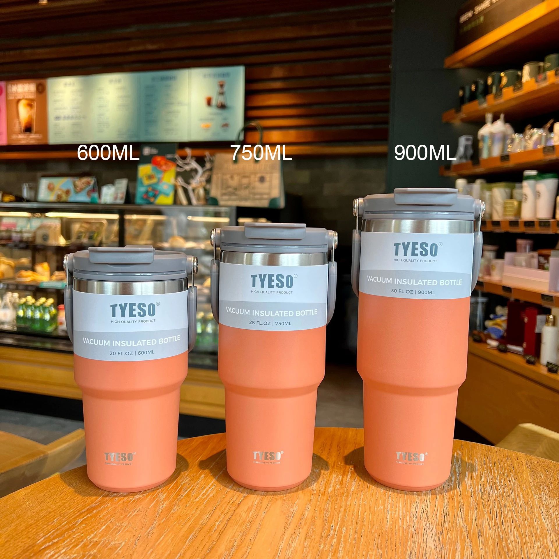 Vacuum Flask Car Water Bottle, 304 Stainless Steel Coffee Cup with Leak-Proof Lid, Handle & Non-Slip Base