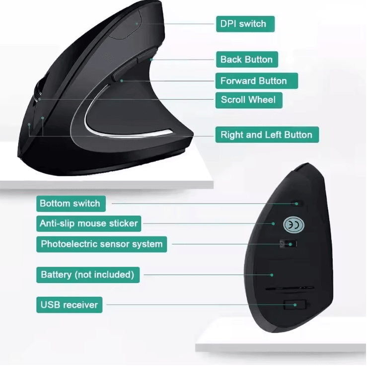 ErgoWave Wireless Vertical Mouse with Adjustable DPI