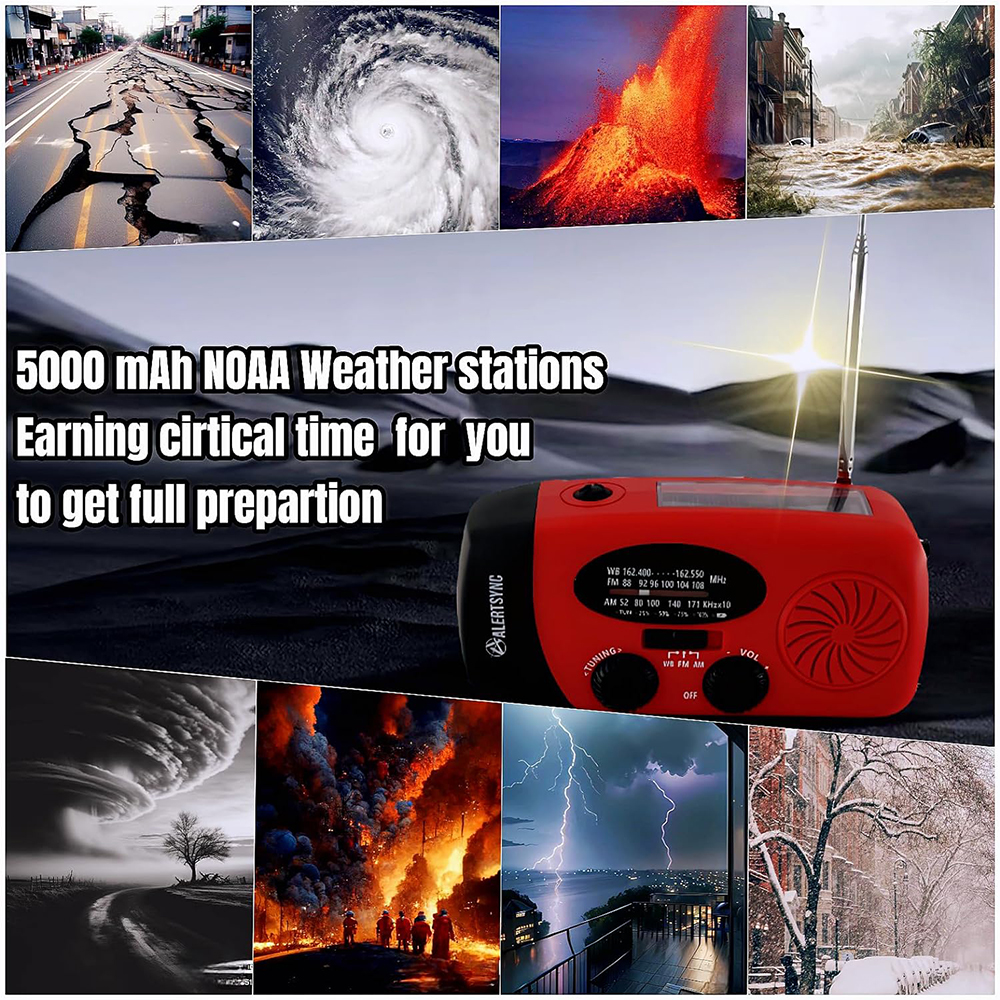 High-Capacity Rechargeable Solar Radio & Emergency Light  Waterproof Portable Flashlight for Outdoor Camping