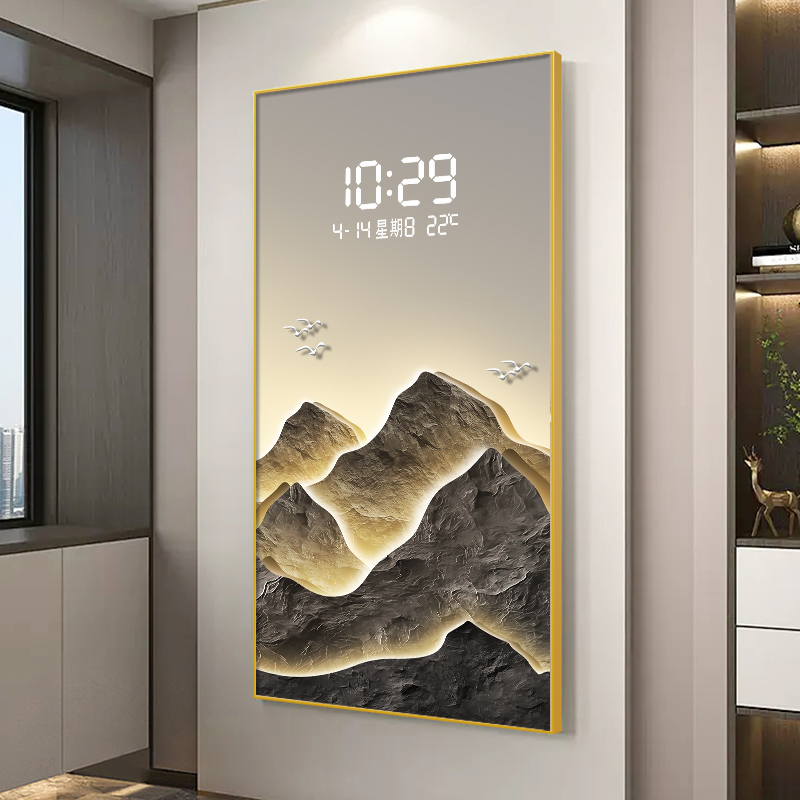 Digital Display Wall Clock with LED Lights, Stylish Living Room Decor, Electronic Hanging Painting Clock