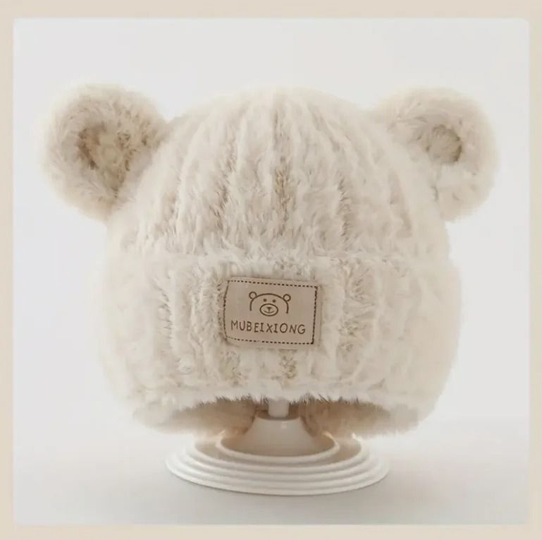 Winter Warm Baby Hat with Bear Ears Soft Plush Lining Cozy Headwear