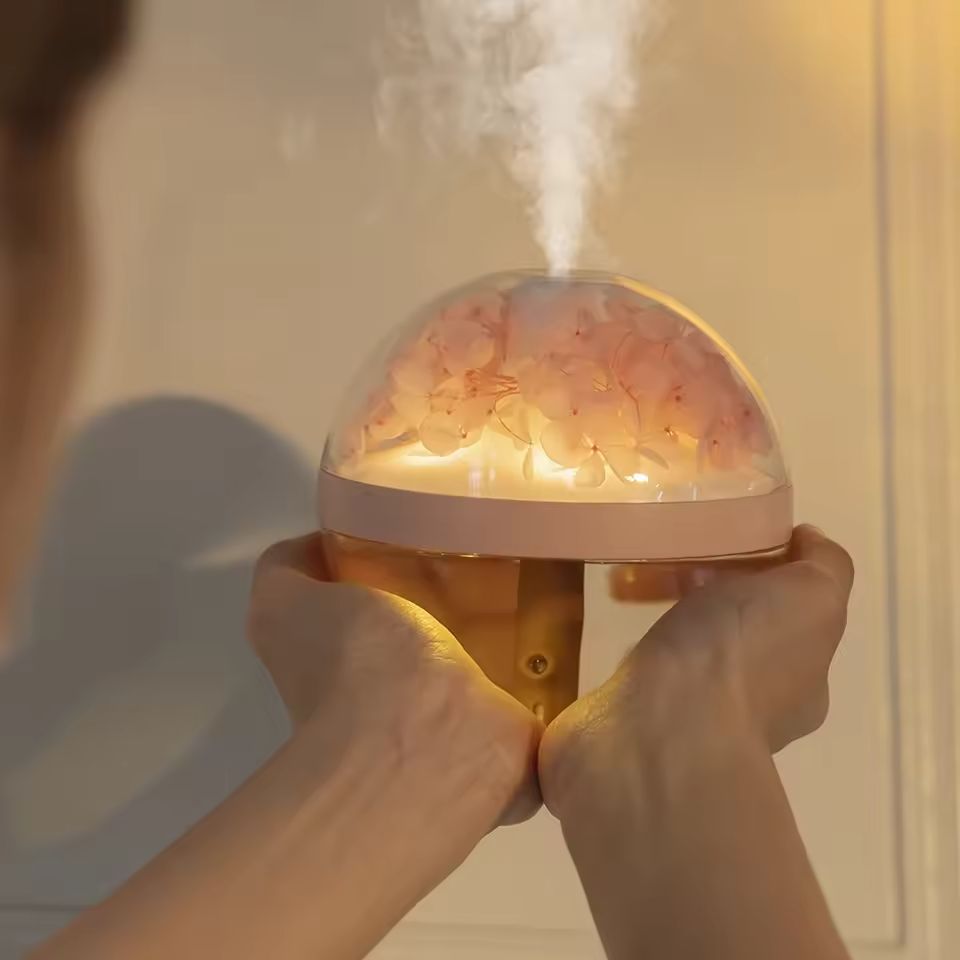 USB Rechargeable Flower Humidifier – 270ml Mini Air Mist Maker with LED Mood Light