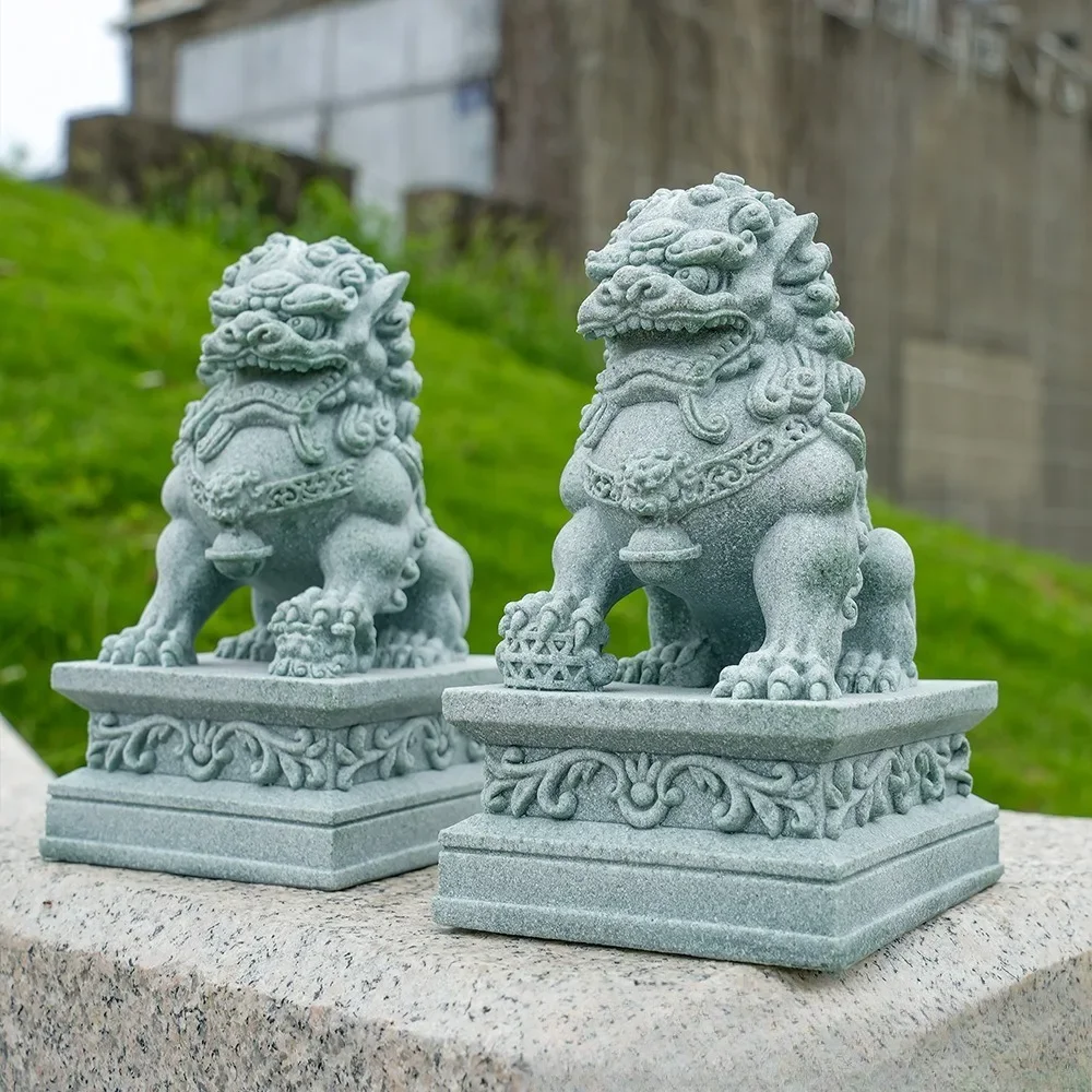 A pair of lucky and wealthy stone carvings of lions, Chinese feng shui qilin ornaments, desktop mascots