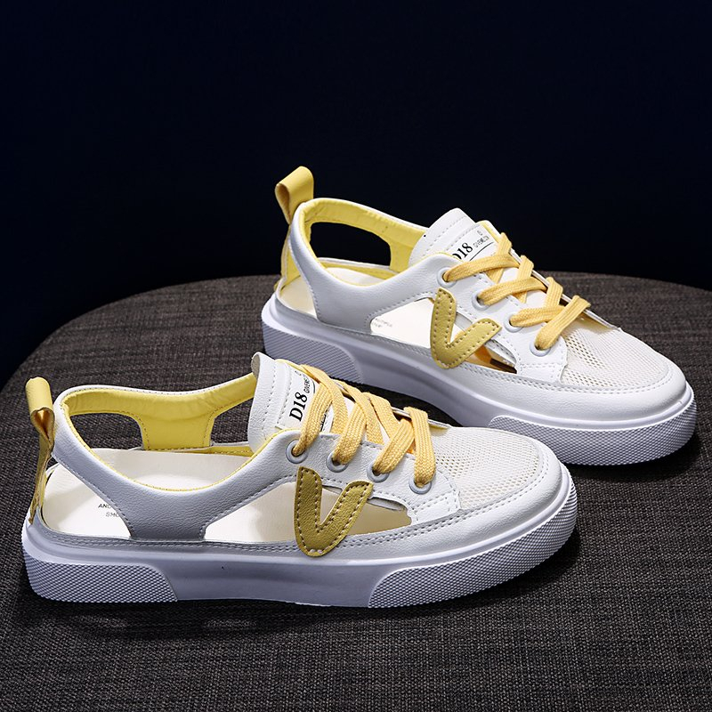 Womens White Casual Shoes, Fish-mouth Sandals, Metal Decorative Transparent Mesh Shoes, Large Zapatos Para Mujer