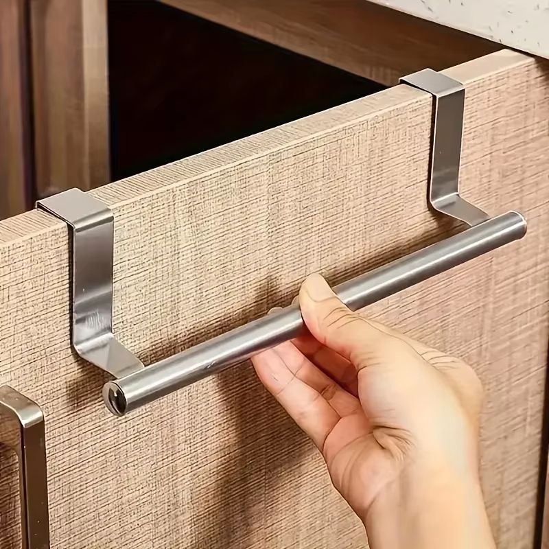 Stainless Steel Over-Door Towel Rack No-Drill Hanging Bar for Bathroom and Kitchen