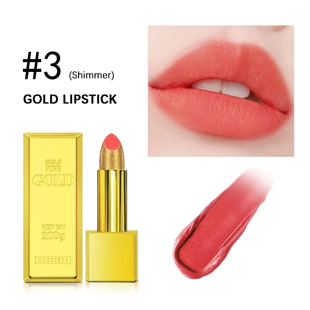 GoldenGlam Metallic Gold Lipstick – Waterproof Shimmer Gold Lipstick with Long Lasting Glitter Finish (3.5g)