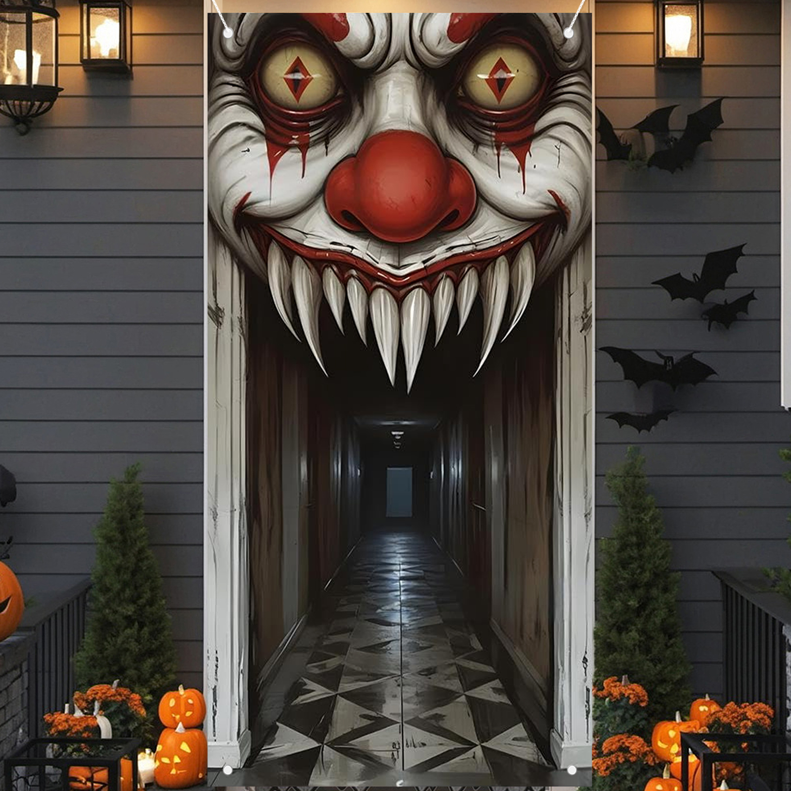 Ultimate Spooky Witch & Zombie Halloween Door Cover, Indoor/Outdoor Haunted House Wall Decor with 2D Scene