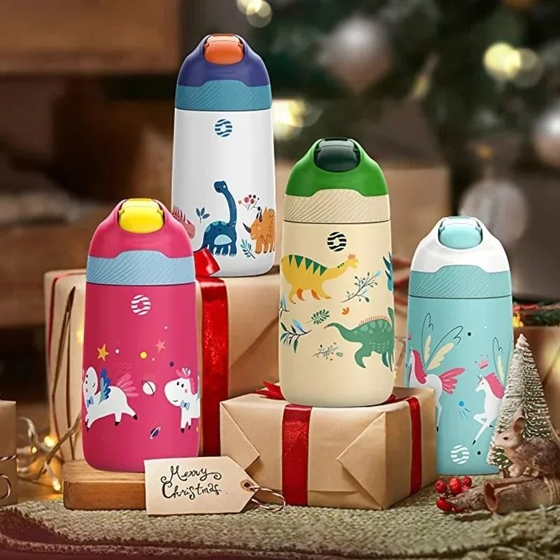 Cartoon Pattern Portable Kids Water Bottle – 350ml Stainless Steel Thermo Cup for Travel