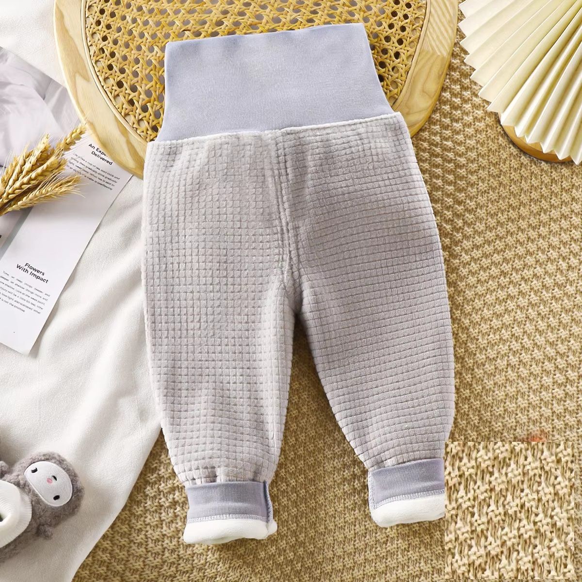 Toddler High Waist Fleece Thermal Pants, Baby Solid Color Pajama Pants for Autumn Winter Clothing