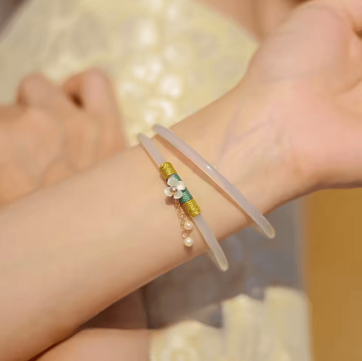 2-Piece Natural Jade Bangle Bracelet Set – Chinese Style Womens Charm Wedding Gift Jewelry