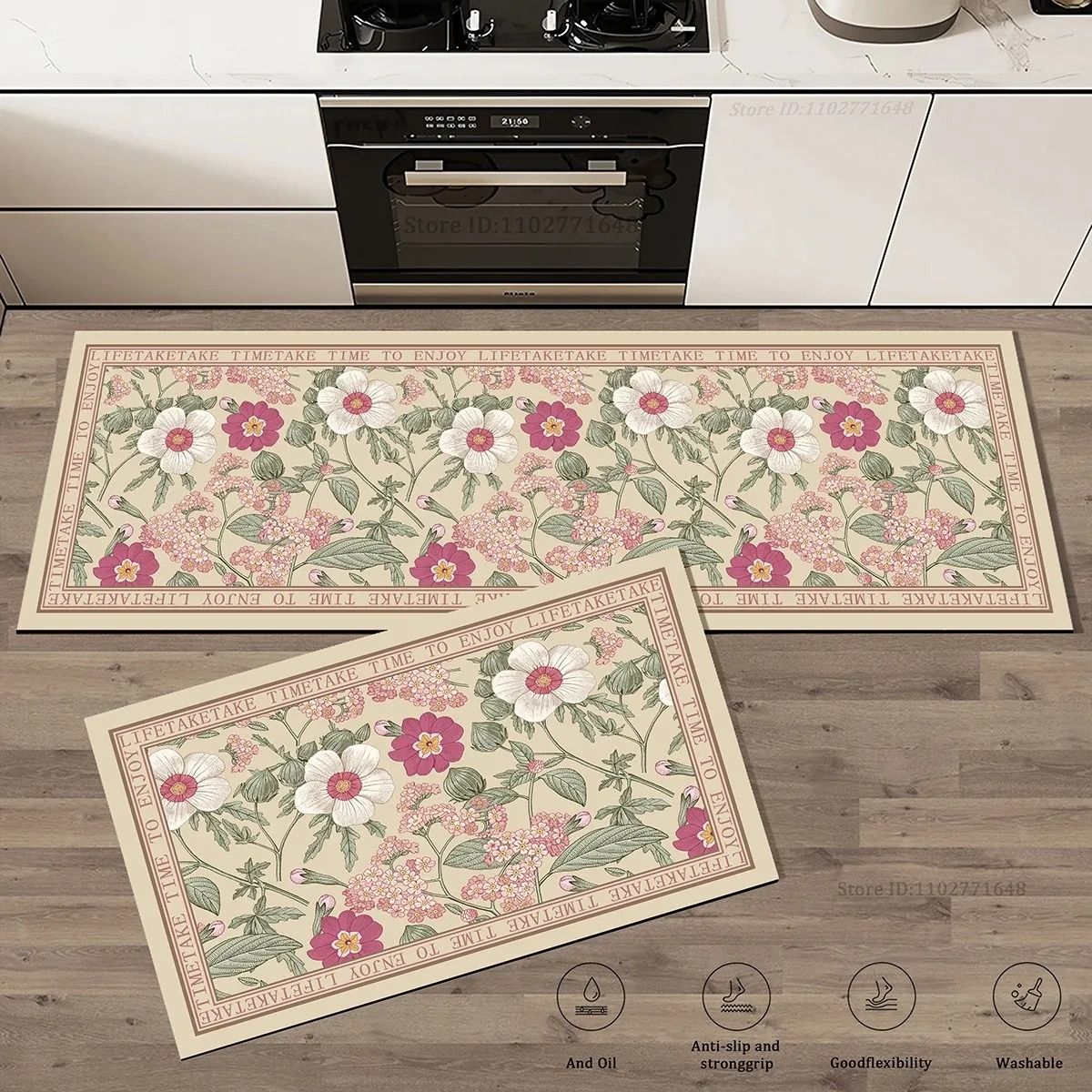 Floral Non Slip Kitchen Rug Absorbent Anti Fatigue Floor Mat