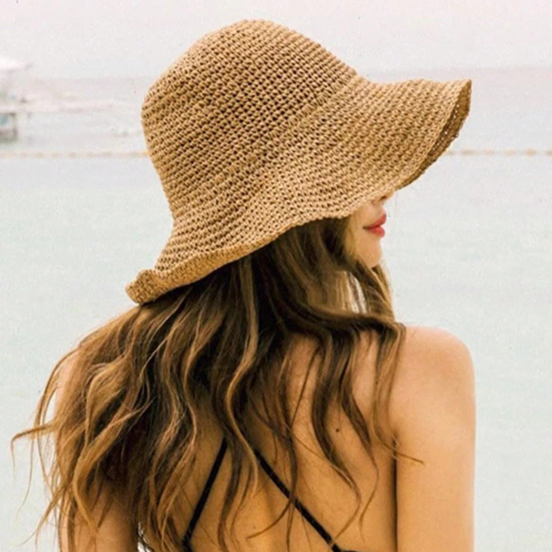 Foldable Straw Sun Visor Hat for Women Wide Brim Beach Travel Summer Hat