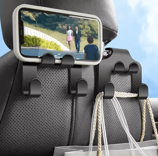 RideView Car Back Seat Phone Holder – Headrest Hook Mount & Rear Seat Stand for Smartphones