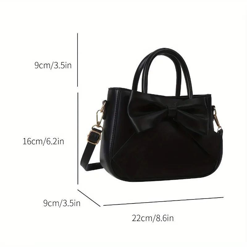 EleganceBow PU Leather Crossbody Handbag | Women's Chic Shoulder Bag with Gold Hardware & Detachable Strap