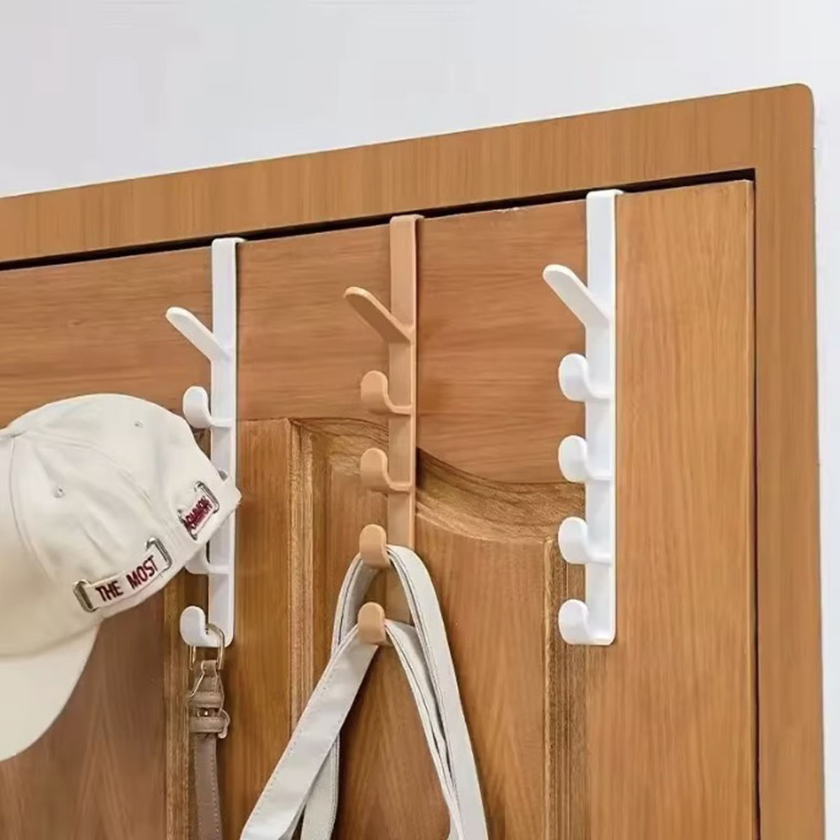 Bedroom Door Hanger Clothes Rack Over The Door Storage, Purse Holder for Bags, Plastic Home Organizer Rails