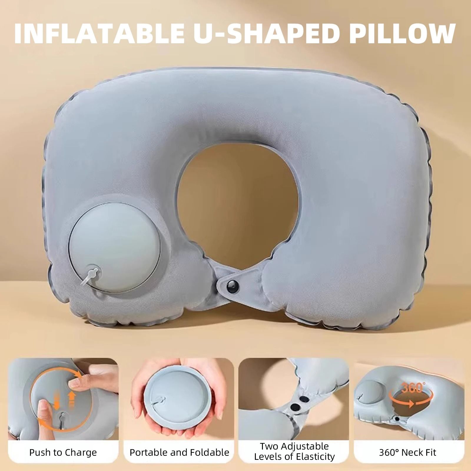 Inflatable U Shaped Travel Neck Pillow Soft Flocking Material