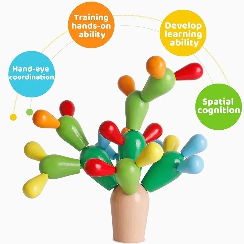Wooden Cactus Stacking Montessori Building Block Toy For Kids