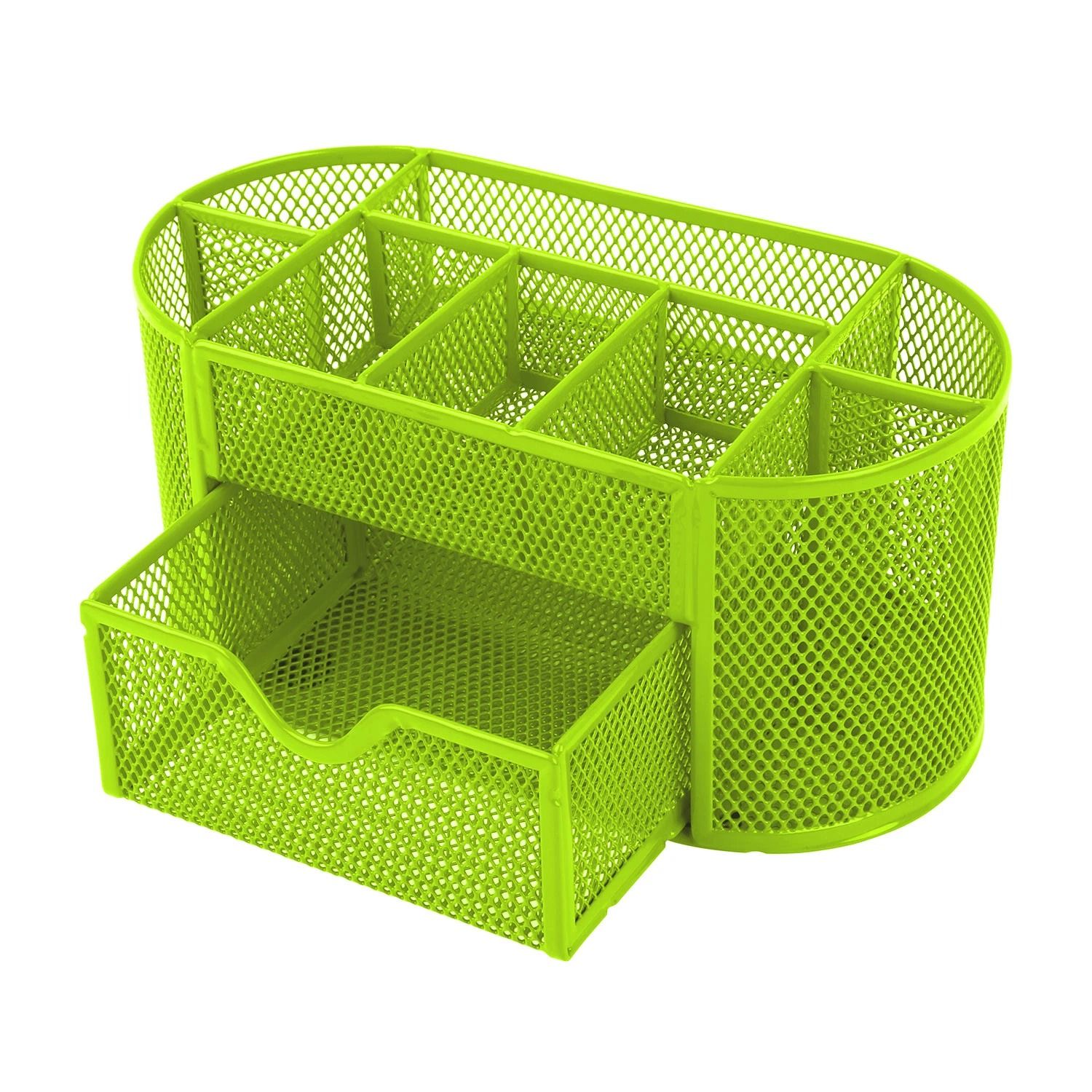 Metal Desk Organizer Mesh, Office Pen Pencil Holder, Storage Tray Green - Compact & Durable Desktop Storage Solution