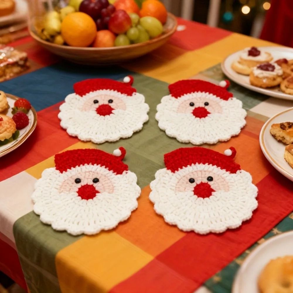 Handmade Crochet Santa Coasters Christmas Drink Mats