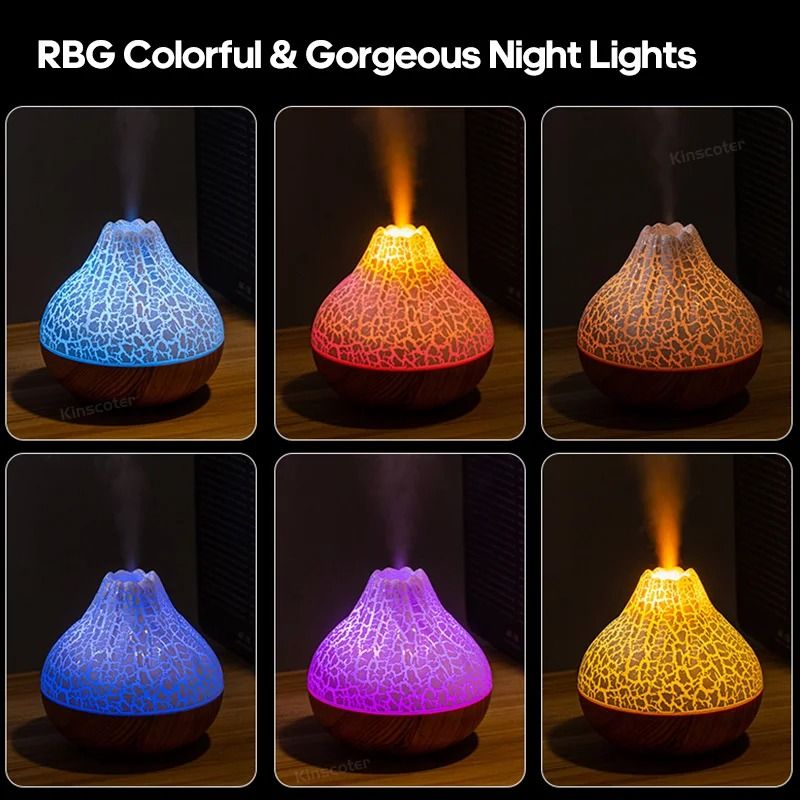 300ml Volcano Air Humidifier with LED Night Light USB Mist Diffuser